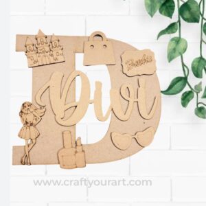 Alphabet Monogram Barbie Theme Nameplate MDF Design 1