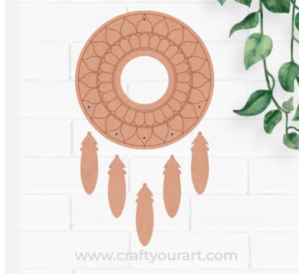 Mandala Round Feather Hanging Pre Marked MDF Design 1