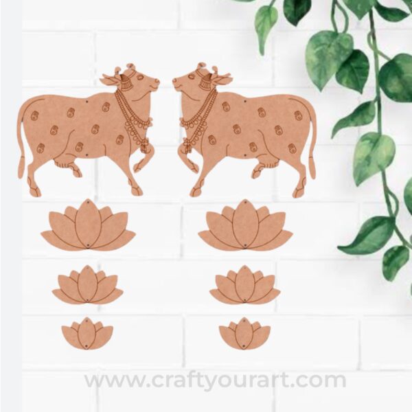 Pichwai Cow And Lotus Pre Marked MDF Design 1
