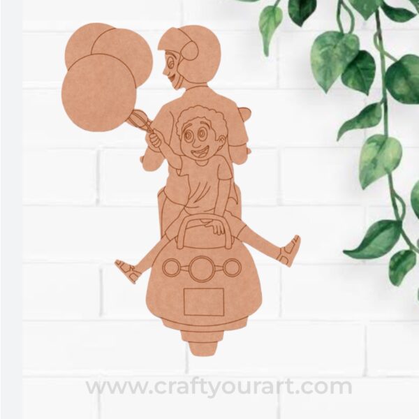 Father And Child On Scooter With Balloons Pre Marked MDF Design 1