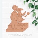Father With Child Celebrating Diwali Pre Marked MDF Design 1