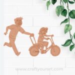 Father Teach Daughter To Ride Bicycle Pre Marked MDF Design 2