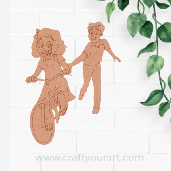 Father Teach Daughter To Ride Bicycle Pre Marked MDF Design 1