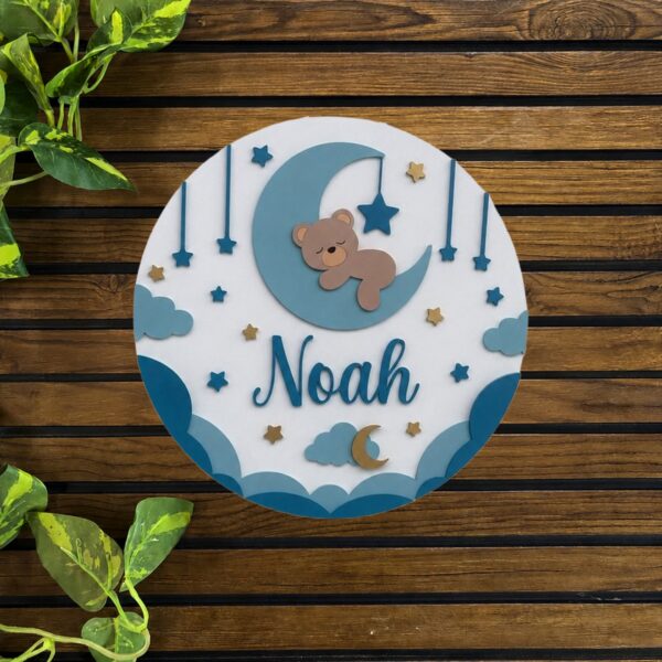 Bear On Moon Cloud Nameplate MDF Design 1