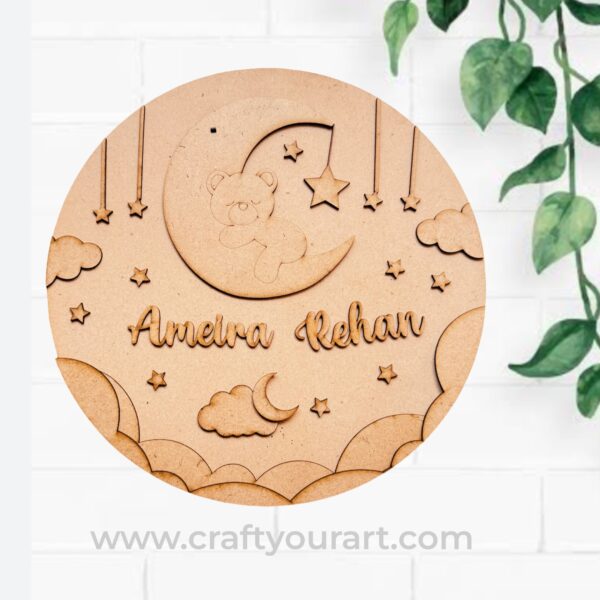 Bear On Moon Cloud Nameplate MDF Design 1