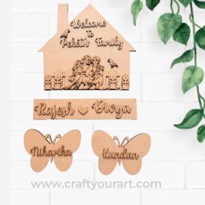 House With Plank And 2 Butterfly Nameplate MDF Design 1